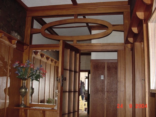 View of the hallway in the homestead showing the extensive use of rimu inside the house.